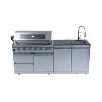 Valmont 43-Inch 6-Burner 85K BTU Outdoor BBQ Kitchen Grill Island With Granite Countertops, Rotisserie Kit, Cabinets, And Sink)