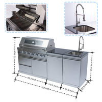 Valmont 43-Inch 6-Burner 85K BTU Outdoor BBQ Kitchen Grill Island With Granite Countertops, Rotisserie Kit, Cabinets, And Sink)