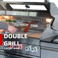 Valmont 43-Inch 6-Burner 85K BTU Outdoor BBQ Kitchen Grill Island With Granite Countertops, Rotisserie Kit, Cabinets, And Sink)