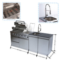 Aurelia 46-Inch 4-Burner 72K BTU Stainless Steel Outdoor BBQ Kitchen Grill Island With 46-Inch 4-Burner 85K BTU Grill, Rotisserie Kit, And Cabinets