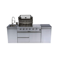 Aurelia 46-Inch 4-Burner 72K BTU Stainless Steel Outdoor BBQ Kitchen Grill Island With 46-Inch 4-Burner 85K BTU Grill, Rotisserie Kit, And Cabinets