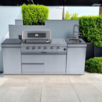 Aurelia 46-Inch 4-Burner 72K BTU Stainless Steel Outdoor BBQ Kitchen Grill Island With 46-Inch 4-Burner 85K BTU Grill, Rotisserie Kit, And Cabinets