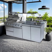 Aurelia 46-Inch 4-Burner 72K BTU Stainless Steel Outdoor BBQ Kitchen Grill Island With 46-Inch 4-Burner 85K BTU Grill, Rotisserie Kit, And Cabinets