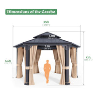 [13X15FT] Double-Tier Hexagonal Metal Hardtop Patio Gazebo With Curtains (SAK84137)