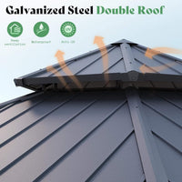 [13X15FT] Double-Tier Hexagonal Metal Hardtop Patio Gazebo With Curtains (SAK84137)