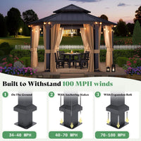 [13X15FT] Double-Tier Hexagonal Metal Hardtop Patio Gazebo With Curtains (SAK84137)