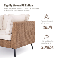 8 Pieces Outdoor Furniture Set, Patio Rattan Wicker Sectionals with 6 Chairs and 2 Ottomans, Beige Cushions