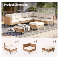8 Pieces Outdoor Furniture Set, Patio Rattan Wicker Sectionals with 6 Chairs and 2 Ottomans, Beige Cushions