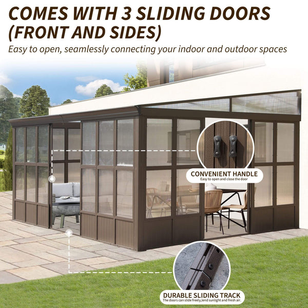 [12X16FT] Horizon Extra-Large Heavy-Duty All-Season Sunroom With Sliding Doors And Polycarbonate Windows