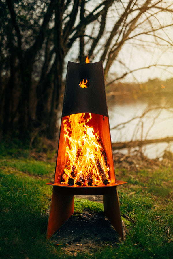 Fire Pit Art® Vesuvius 48-Inch Handcrafted Carbon Steel Chiminea Fire Pit
