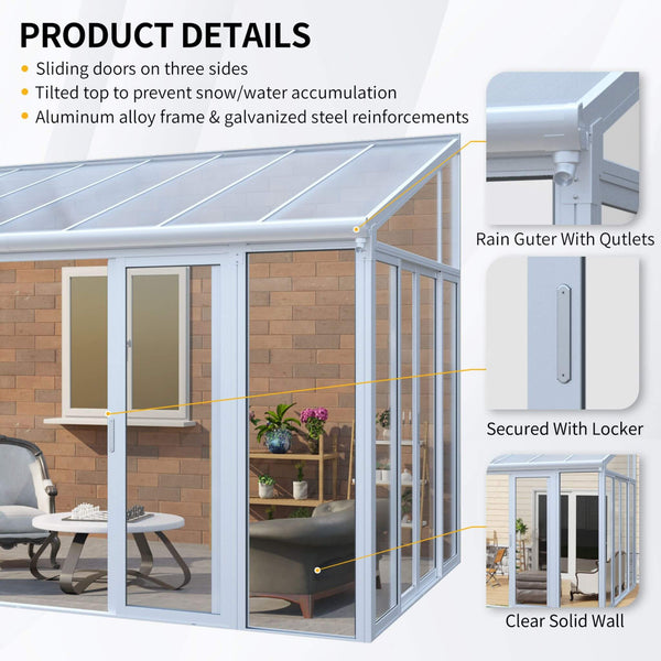 [10X14FT] Lumina Heavy-Duty All-Season Aluminum Alloy Patio Sunroom With 3 Lockable Sliding Doors