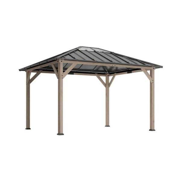[08X10] Heavy-Duty Fir Wood Hardtop Gazebo With Galvanized Steel Roof And Ceiling Hooks (SAK29467)
