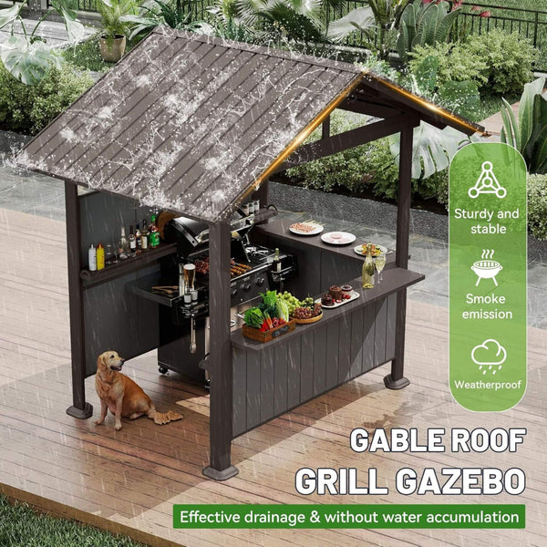 [06X09FT] Heavy-Duty Gable Roof Hardtop Grill Gazebo (SAK49731)