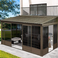 [12X14FT] Haven Large Outdoor All-Season Wall-Mounted Sunroom With Galvanized Steel Roof & Moveable PVC Screen (SAK46475)