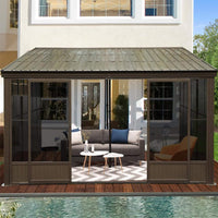 [12X14FT] Haven Large Outdoor All-Season Wall-Mounted Sunroom With Galvanized Steel Roof & Moveable PVC Screen (SAK46475)