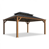 12' X 16' Outdoor Hardtop Gazebo, Wood Grain Gazebo W/Double Metal Roof for Patio, Rustic — Studio Shot