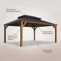 12' X 16' Outdoor Hardtop Gazebo, Wood Grain Gazebo W/Double Metal Roof for Patio, Rustic