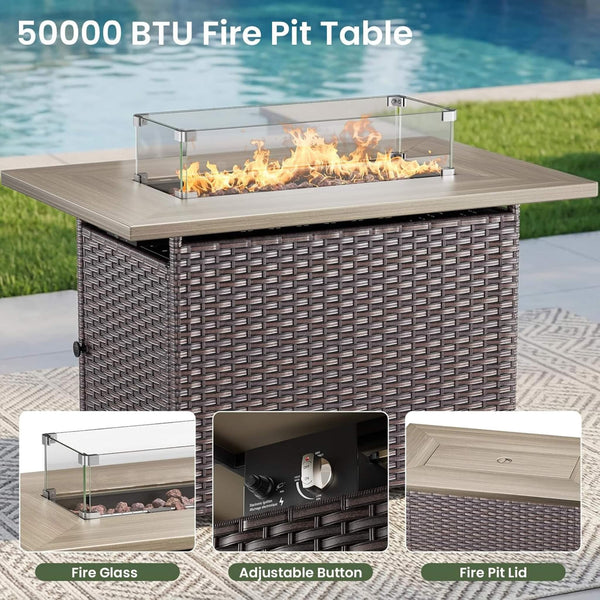 Luxury 7-Piece Outdoor Patio Furniture Set With Fire Pit Table (SAK57391)