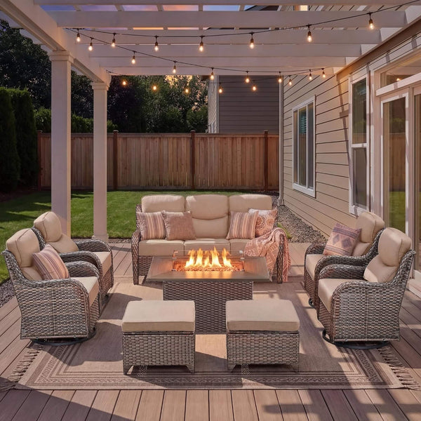Luxury 8-Piece All-Weather Patio Furniture Set With Fire Pit Table (SAK37512)