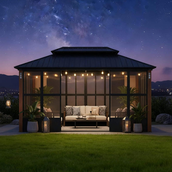 Oasis Luxury Heavy-Duty Hardtop Sunroom With Aluminum Frame And LED Lights