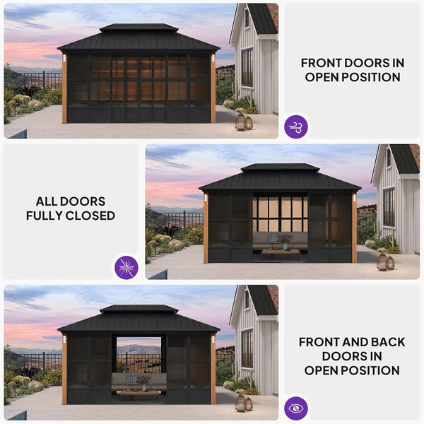Oasis Luxury Heavy-Duty Hardtop Sunroom With Aluminum Frame And LED Lights