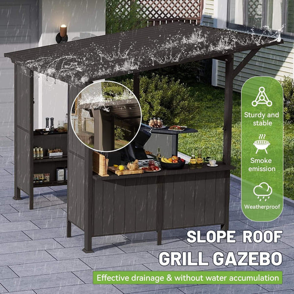 [09X10FT] Modern Slanted Hardtop Alloy Steel Grill Gazebo (SAK32687)
