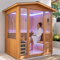 Solenne Outdoor 4-Person Traditional Cedar Steam Sauna With Sauna Heater
