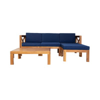 5-Piece Outdoor Patio Wood Sectional Sofa Set With Cushions