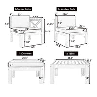 5-Piece Outdoor Patio Wood Sectional Sofa Set With Cushions