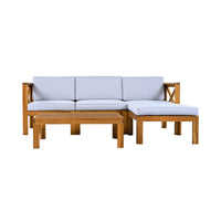 5-Piece Outdoor Patio Wood Sectional Sofa Set With Cushions
