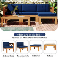 5-Piece Outdoor Patio Wood Sectional Sofa Set With Cushions