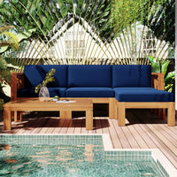 5-Piece Outdoor Patio Wood Sectional Sofa Set With Cushions