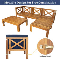 5-Piece Outdoor Patio Wood Sectional Sofa Set With Cushions