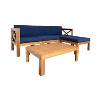 5-Piece Outdoor Patio Wood Sectional Sofa Set With Cushions