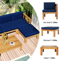 5-Piece Outdoor Patio Wood Sectional Sofa Set With Cushions