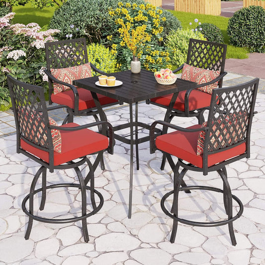 Premium 6-Piece Bar Patio Furniture Set With Umbrella, Swivel Chairs, And Cushions (SAK90375)