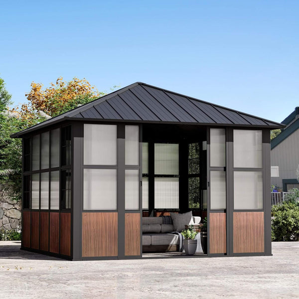 Grandview Premium Hardtop Aluminum Sunroom Solarium With TV Mount And Sliding Doors