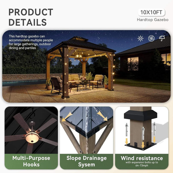 Premium Outdoor Cedar Wood Galvanized Steel Hardtop Gazebo (SAK23907)