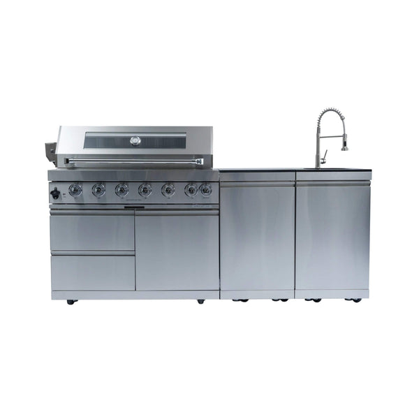 Tuscany Outdoor BBQ Liquid Propane Kitchen Grill Island With 43-Inch 6-Burner 85K BTU Propane Gas Grill, Rotisserie Kit, And Storage Cabinets