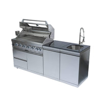 Tuscany Outdoor BBQ Liquid Propane Kitchen Grill Island With 43-Inch 6-Burner 85K BTU Propane Gas Grill, Rotisserie Kit, And Storage Cabinets