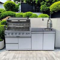 Tuscany Outdoor BBQ Liquid Propane Kitchen Grill Island With 43-Inch 6-Burner 85K BTU Propane Gas Grill, Rotisserie Kit, And Storage Cabinets