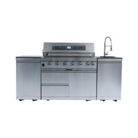 Tuscany Outdoor BBQ Liquid Propane Kitchen Grill Island With 43-Inch 6-Burner 85K BTU Propane Gas Grill, Rotisserie Kit, And Storage Cabinets