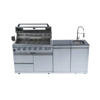 Tuscany Outdoor BBQ Liquid Propane Kitchen Grill Island With 43-Inch 6-Burner 85K BTU Propane Gas Grill, Rotisserie Kit, And Storage Cabinets