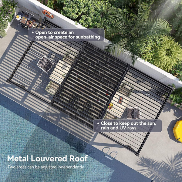 Premium Gray Outdoor Metal Pergola With Louvered Roof And Drainage System